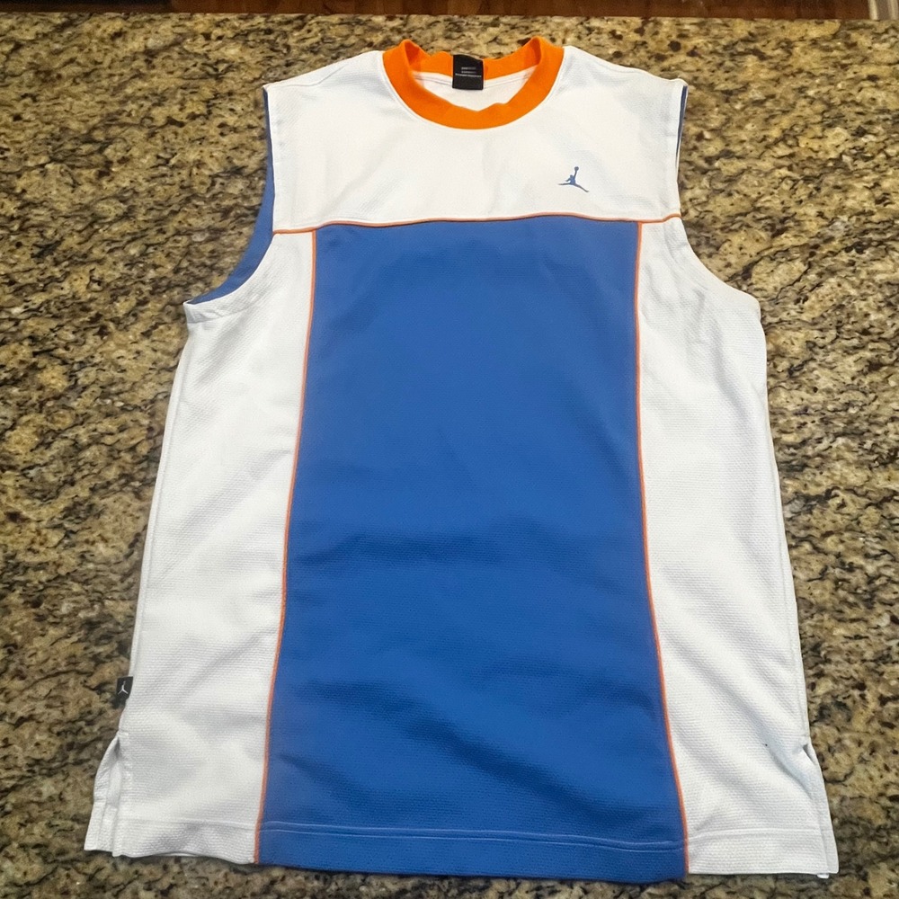 Jordan Brand Mens Sleeveless Mesh Basketball Jersey White Blue Orange Large
